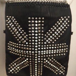 Black Leather Biker Bag w/ chains and rhinestones